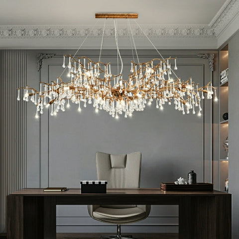 New Style Extra Large Brass Branch Chandelier Light Crystal Drops Pendant Lamp For Living/ Dining Room