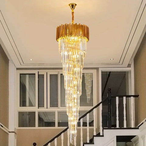 Luxury Gold Spiral Crystal Chandelier for Staircase/Foyer/Entryway