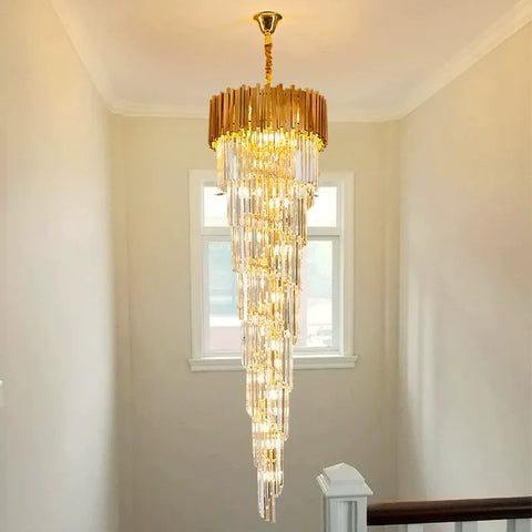 Luxury Gold Spiral Crystal Chandelier for Staircase/Foyer/Entryway