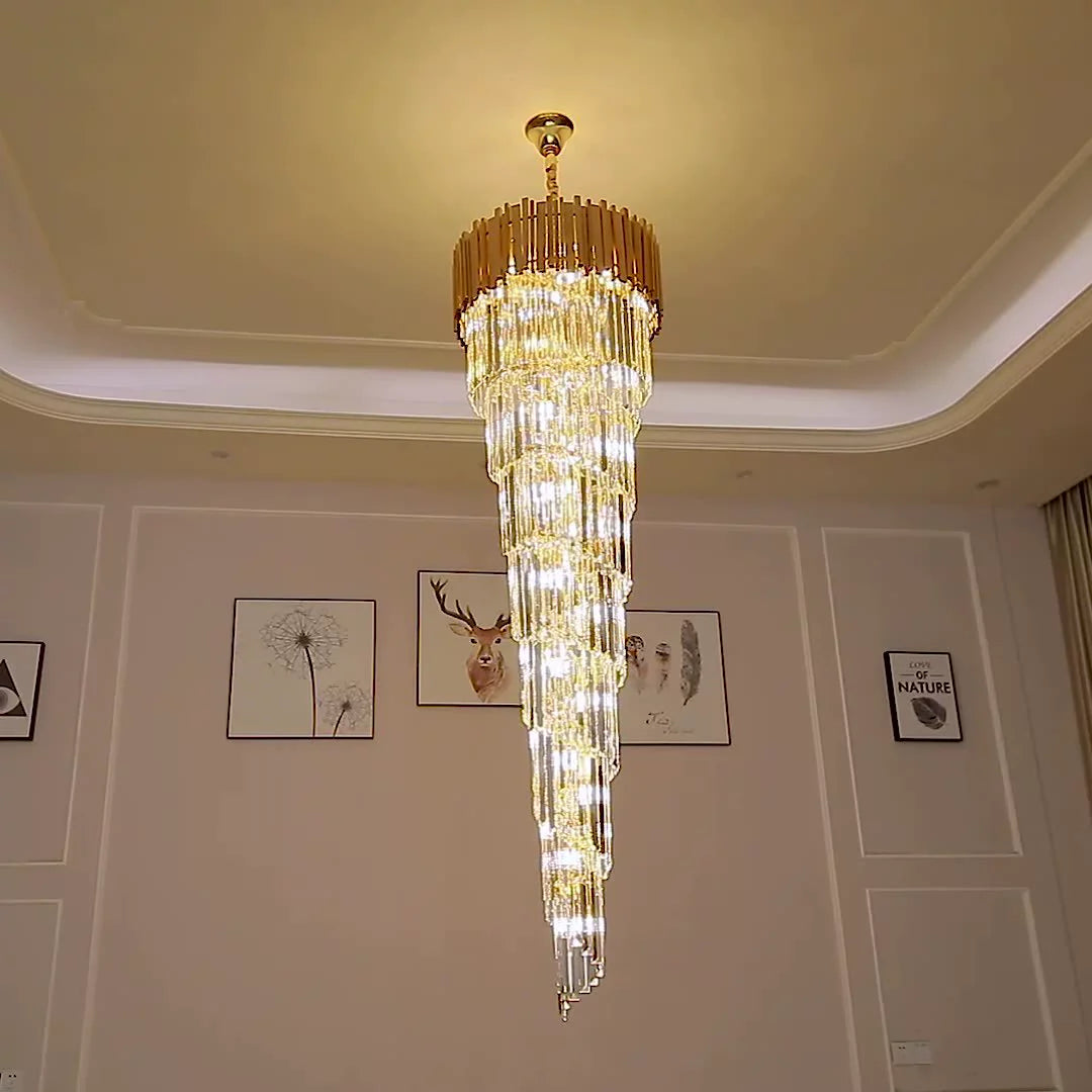 Luxury Gold Spiral Crystal Chandelier for Staircase/Foyer/Entryway