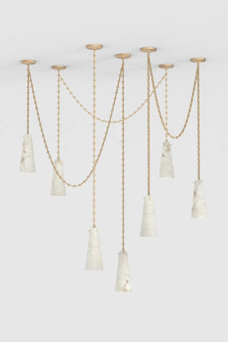 Contemporary Lucca Chandelier 202A-7 in Alabaster, 7-Light Vintage Alabaster Pendant Cluster