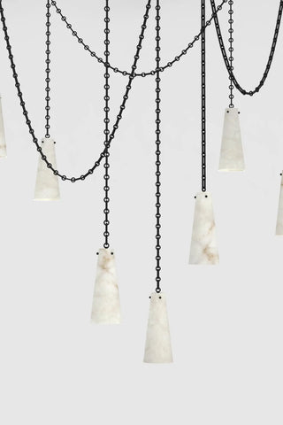 Contemporary Lucca Chandelier 202A-7 in Alabaster, 7-Light Vintage Alabaster Pendant Cluster