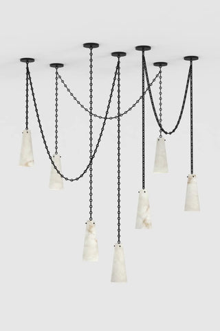 Contemporary Lucca Chandelier 202A-7 in Alabaster, 7-Light Vintage Alabaster Pendant Cluster