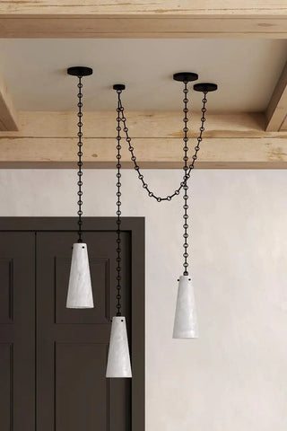 Contemporary Lucca Chandelier 202A-3 in Alabaster, 3-Light Vintage Alabaster Pendant Cluster