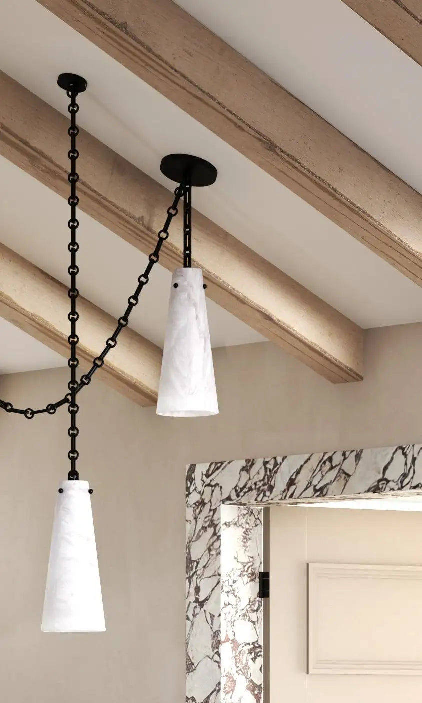 Contemporary Lucca Chandelier 202A-3 in Alabaster, 3-Light Vintage Alabaster Pendant Cluster