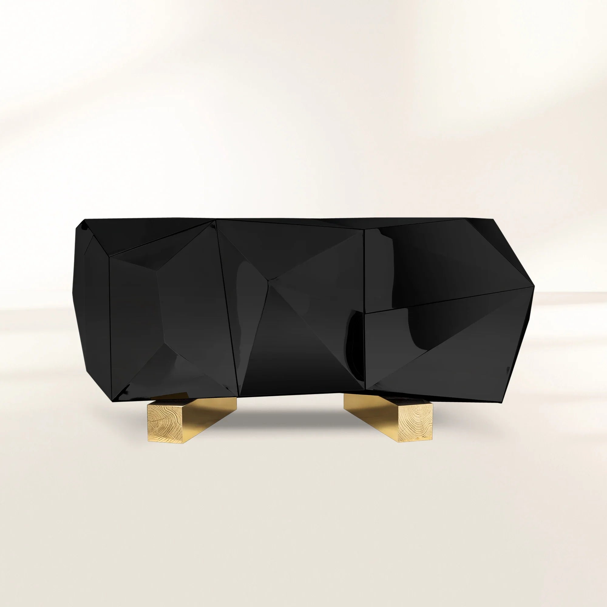 Black Faceted Sideboard Buffet Cabinet with Hidden Storage