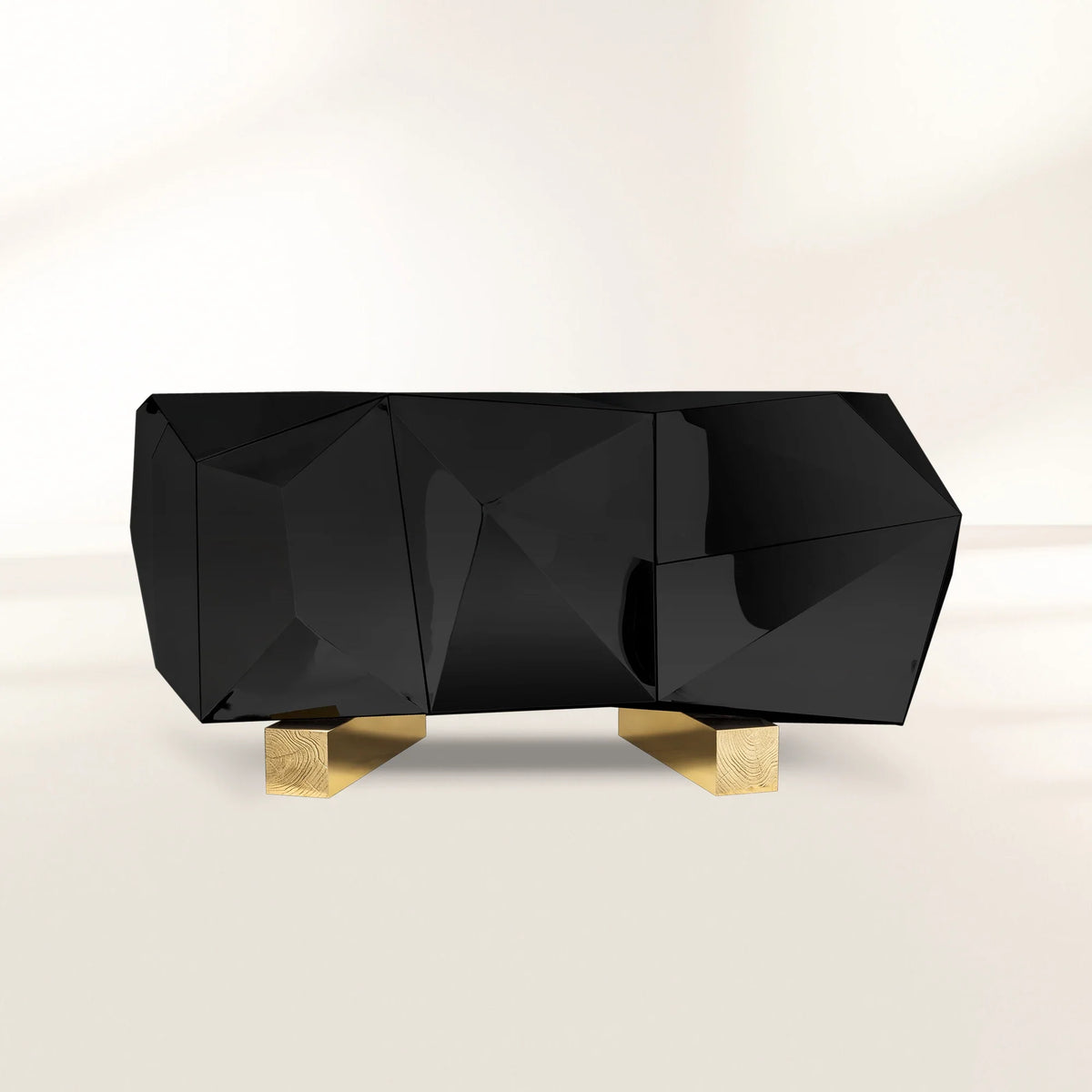 Black Faceted Sideboard Buffet Cabinet with Hidden Storage