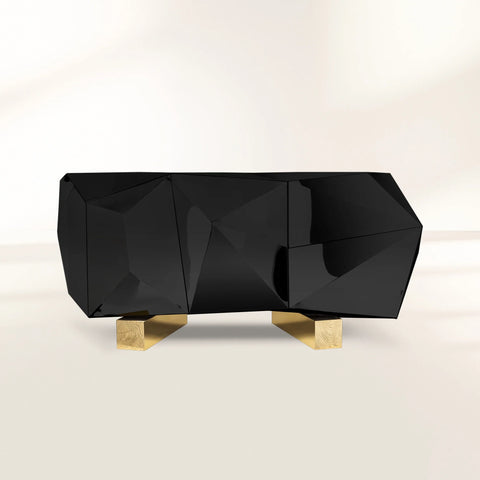 Black Faceted Sideboard Buffet Cabinet with Hidden Storage