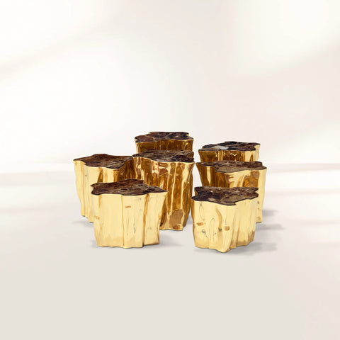 Brass White Sculptural Form Coffee Table