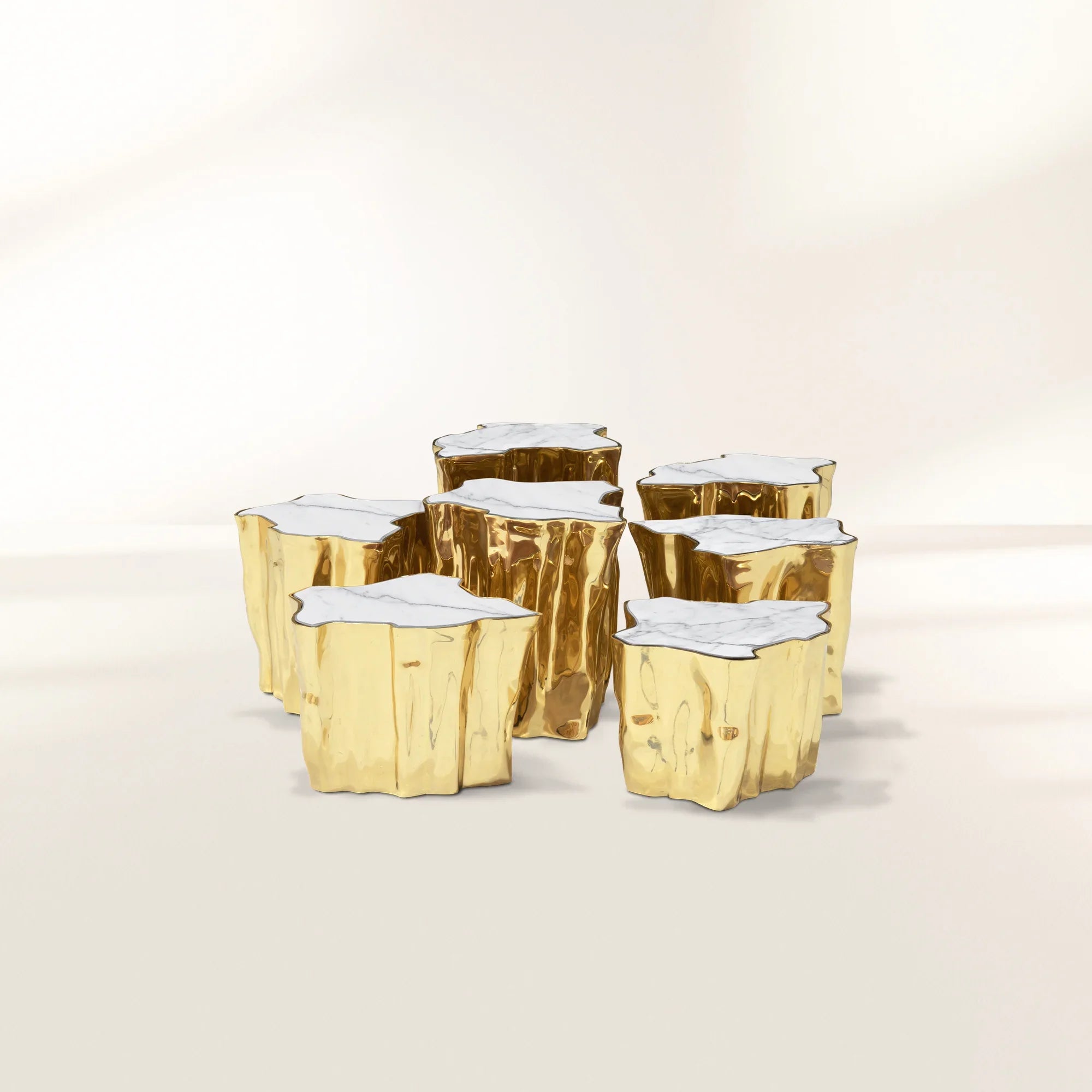 Brass White Sculptural Form Coffee Table