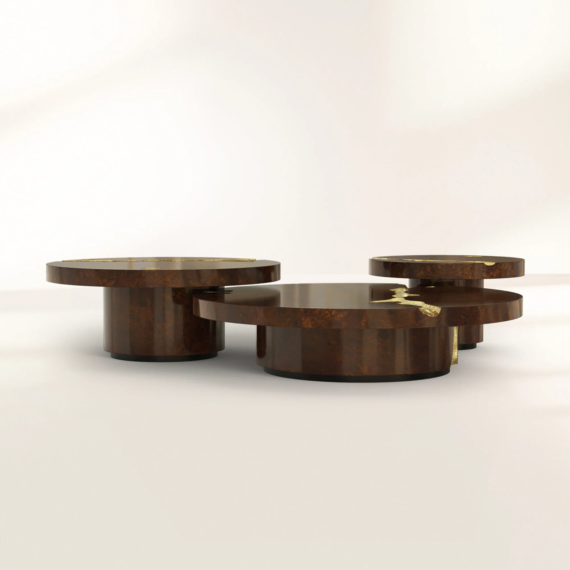 Brass Wood Sculptural Form Coffee Table