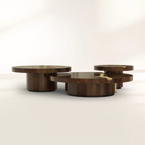 Brass Wood Sculptural Form Coffee Table