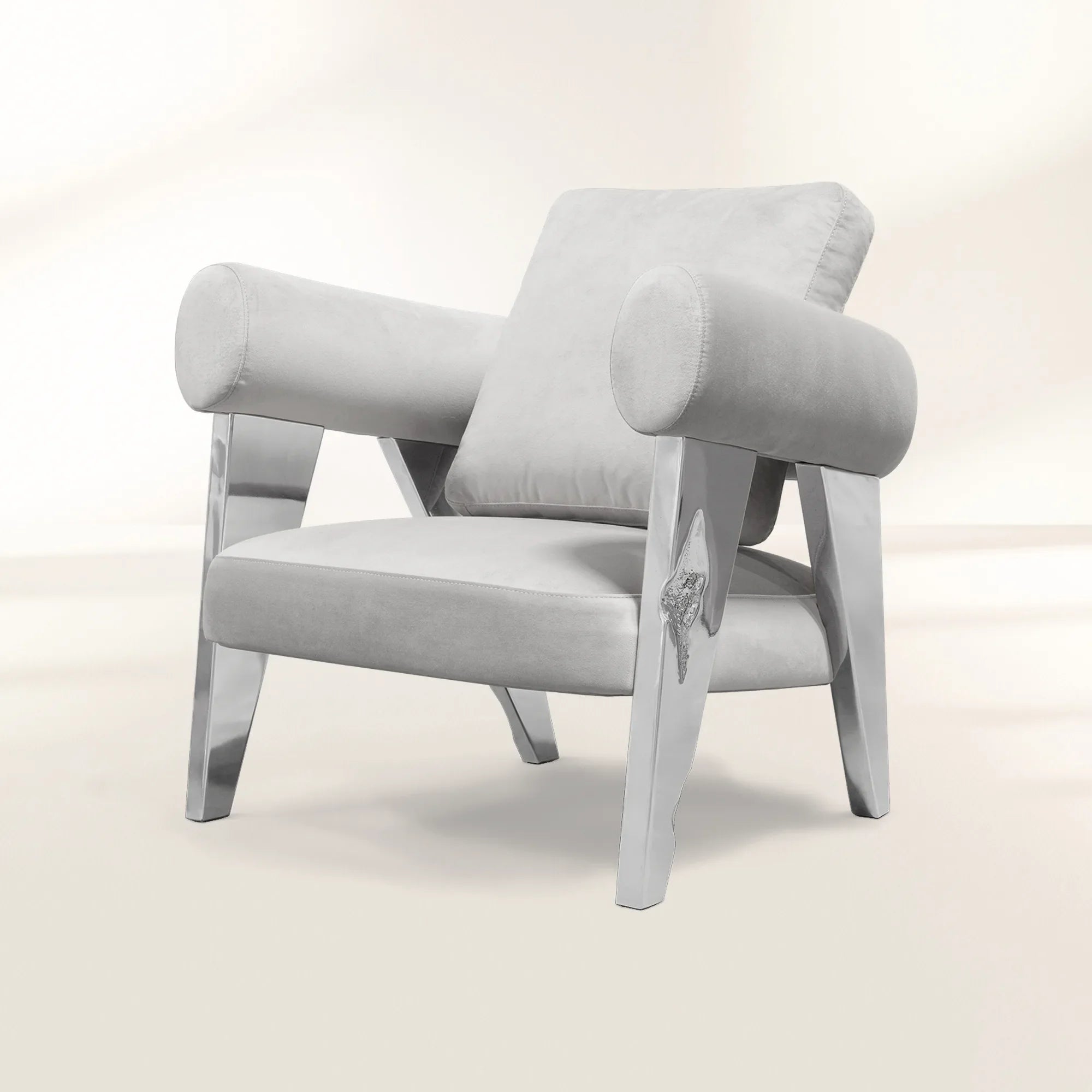 Brass Fabric Sculptural Form Armchair