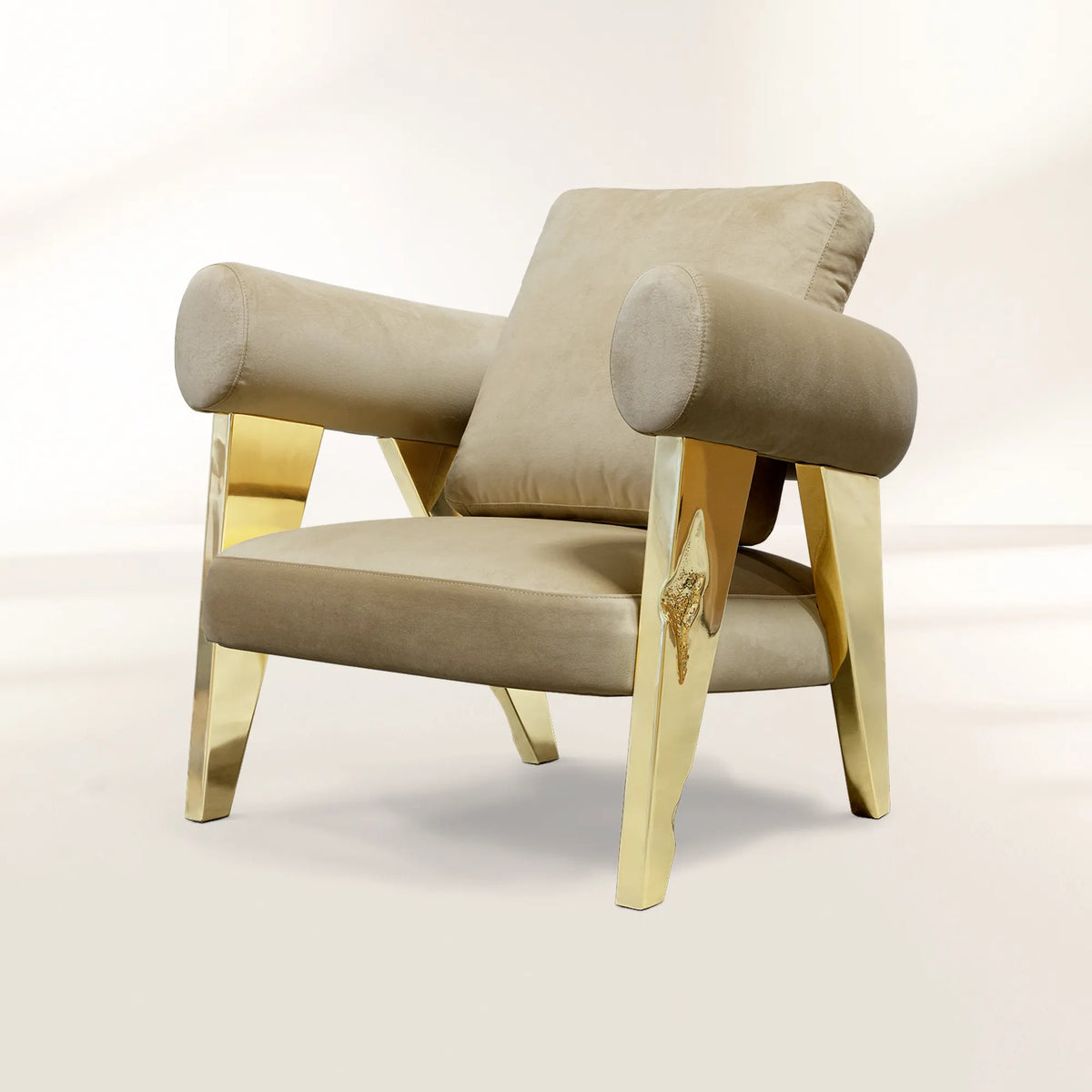 Brass Fabric Sculptural Form Armchair