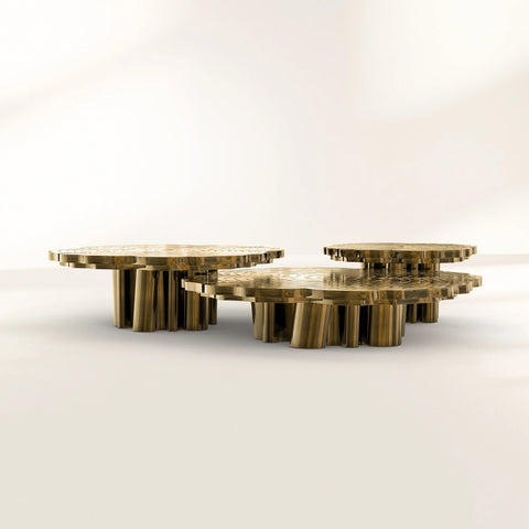 Brass Wood Sculptural Form Coffee Table