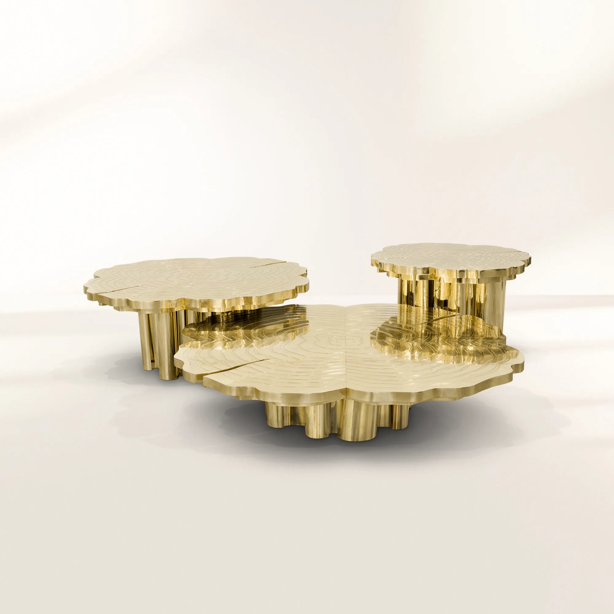 Brass Wood Sculptural Form Coffee Table