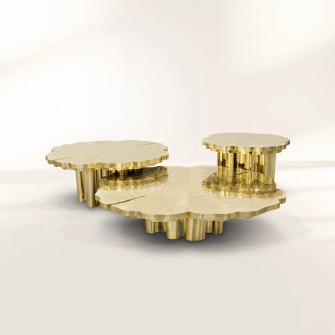 Brass Wood Sculptural Form Coffee Table