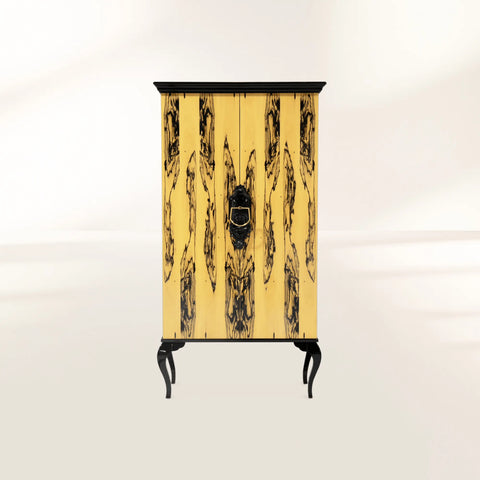 Sculptural Display Cabinet with Glass Shelves and Storage