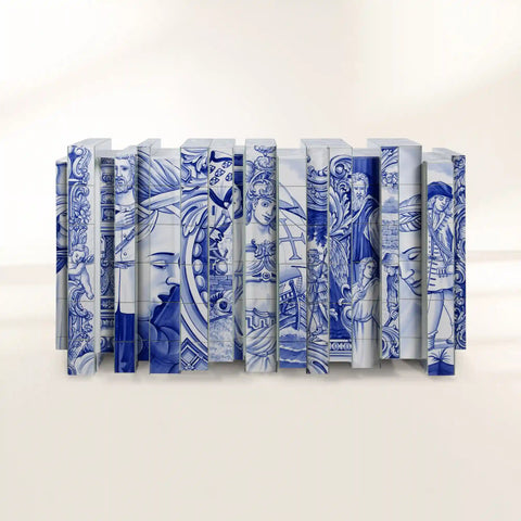 Hand-Painted Tile Sideboard Cabinet