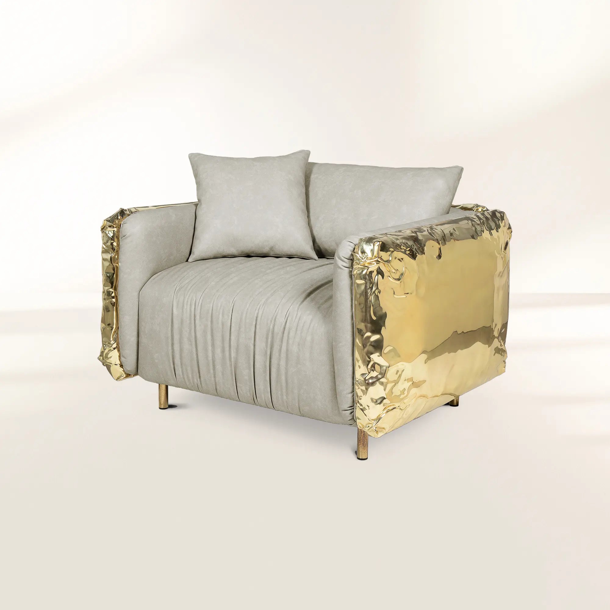 Brass Leather Sculptural Form Armchair