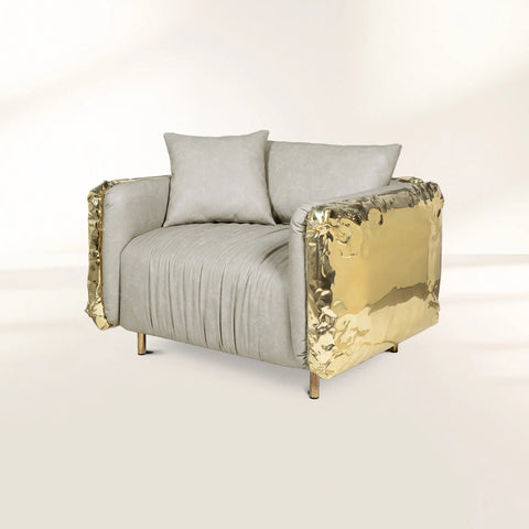 Brass Leather Sculptural Form Armchair