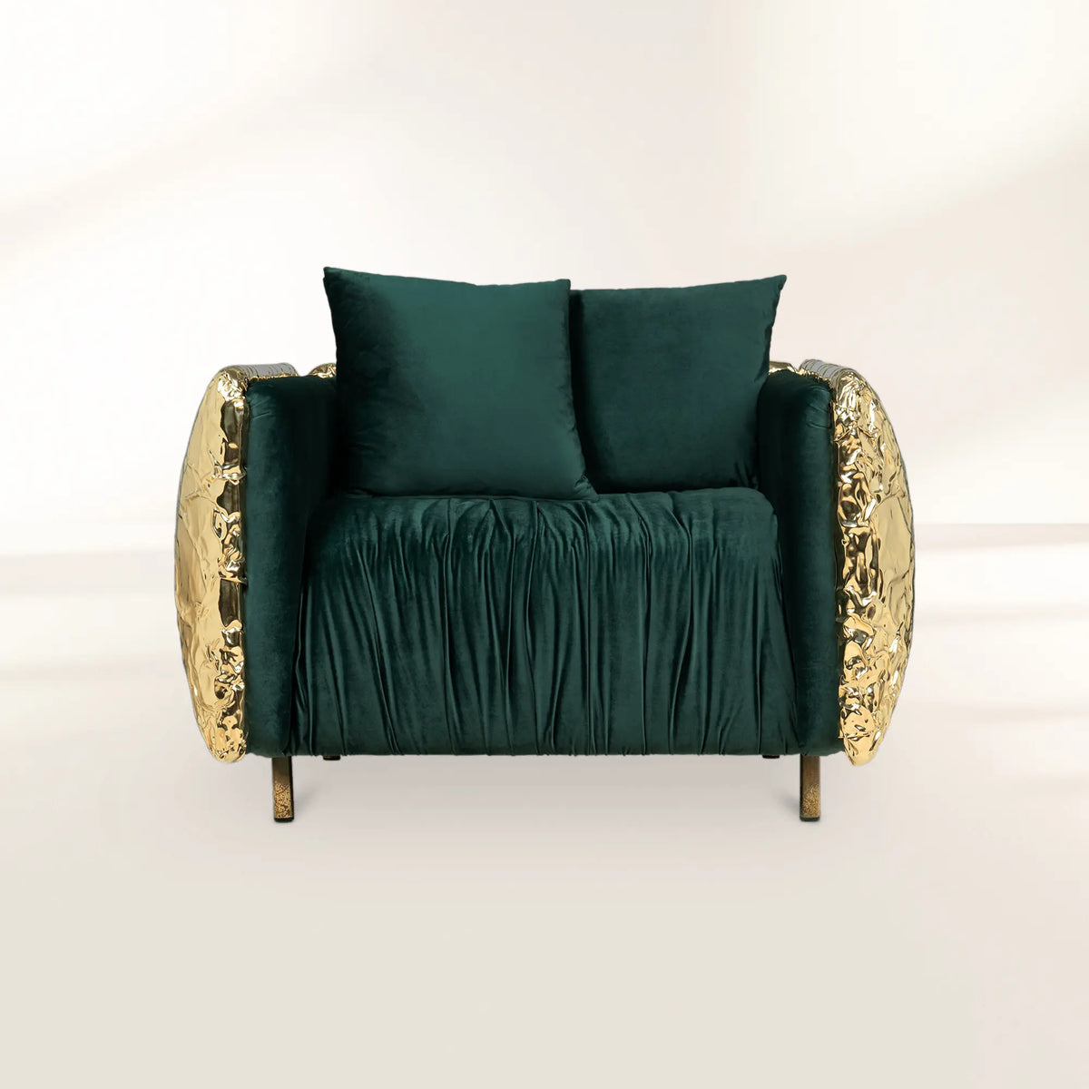 Brass Leather Sculptural Form Armchair