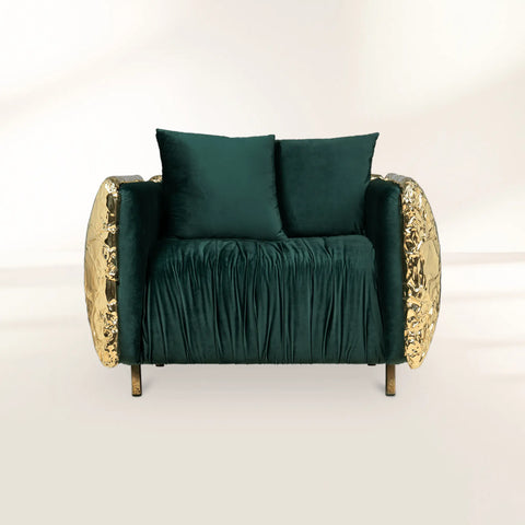 Brass Leather Sculptural Form Armchair