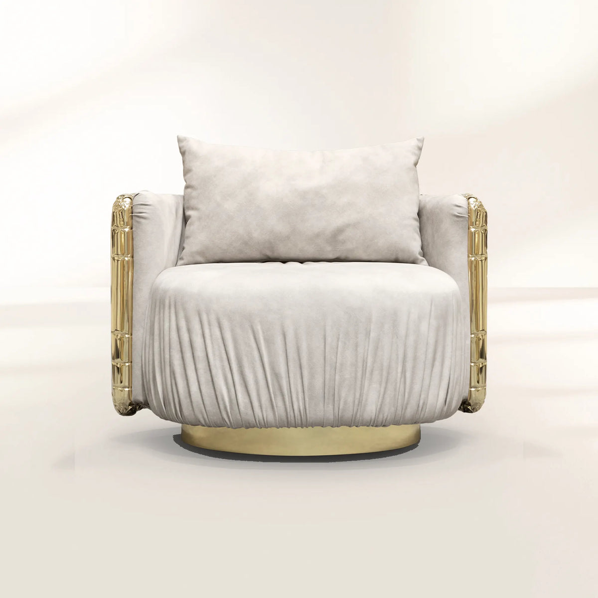 Brass Wood Sculptural Form Armchair
