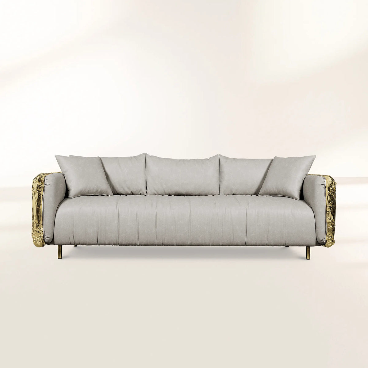 Brass Wood Sculptural Form Sofa