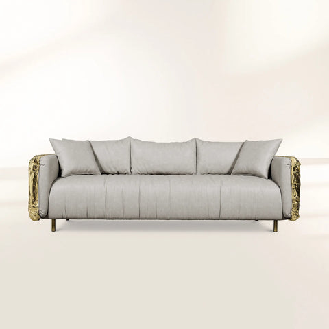 Brass Wood Sculptural Form Sofa