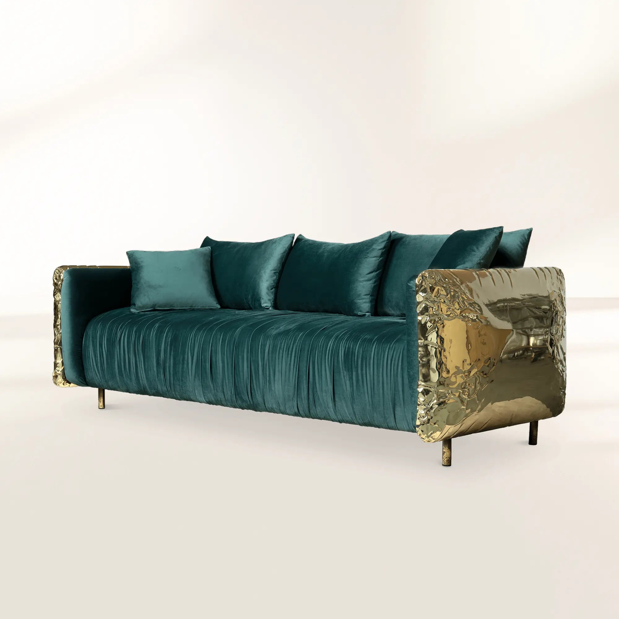 Brass Wood Sculptural Form Sofa