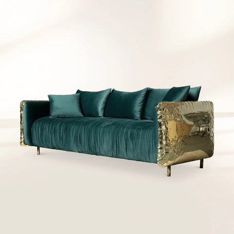 Brass Wood Sculptural Form Sofa