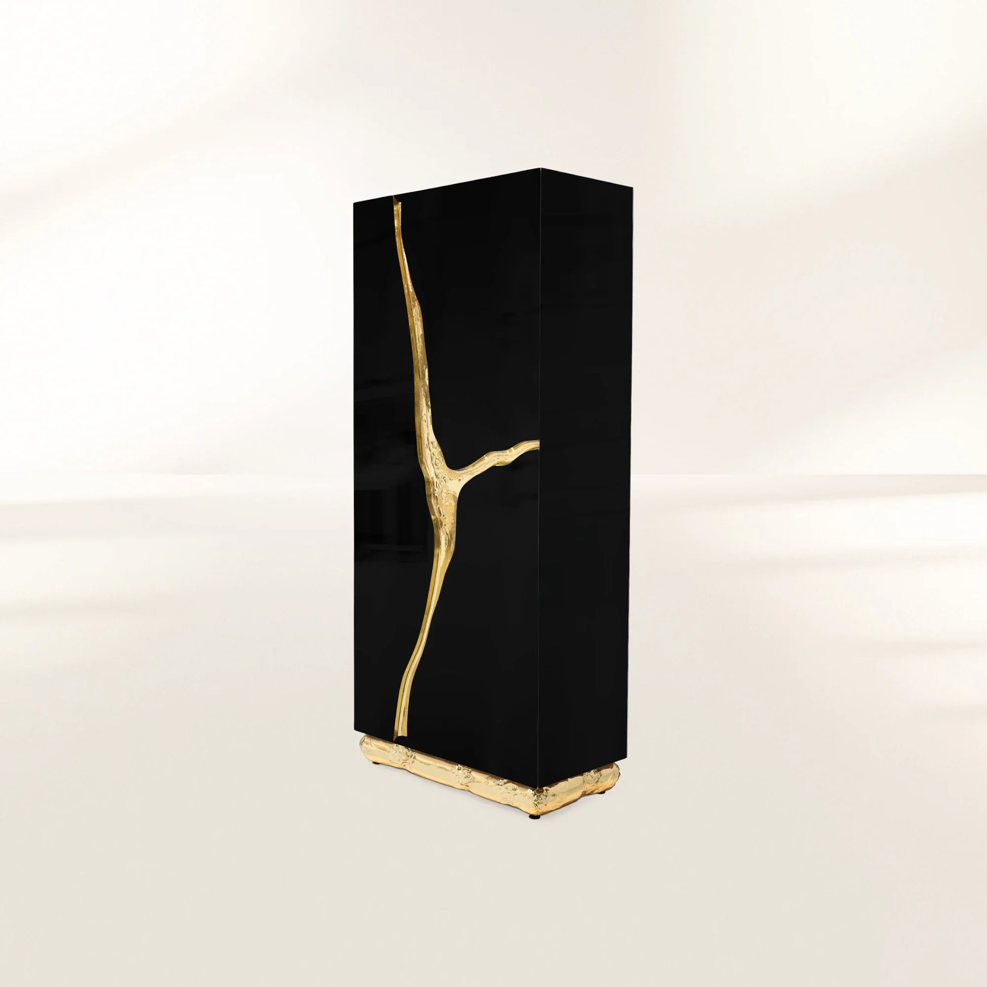 Walnut Brass Hidden Storage Display Cabinet Brass Accents