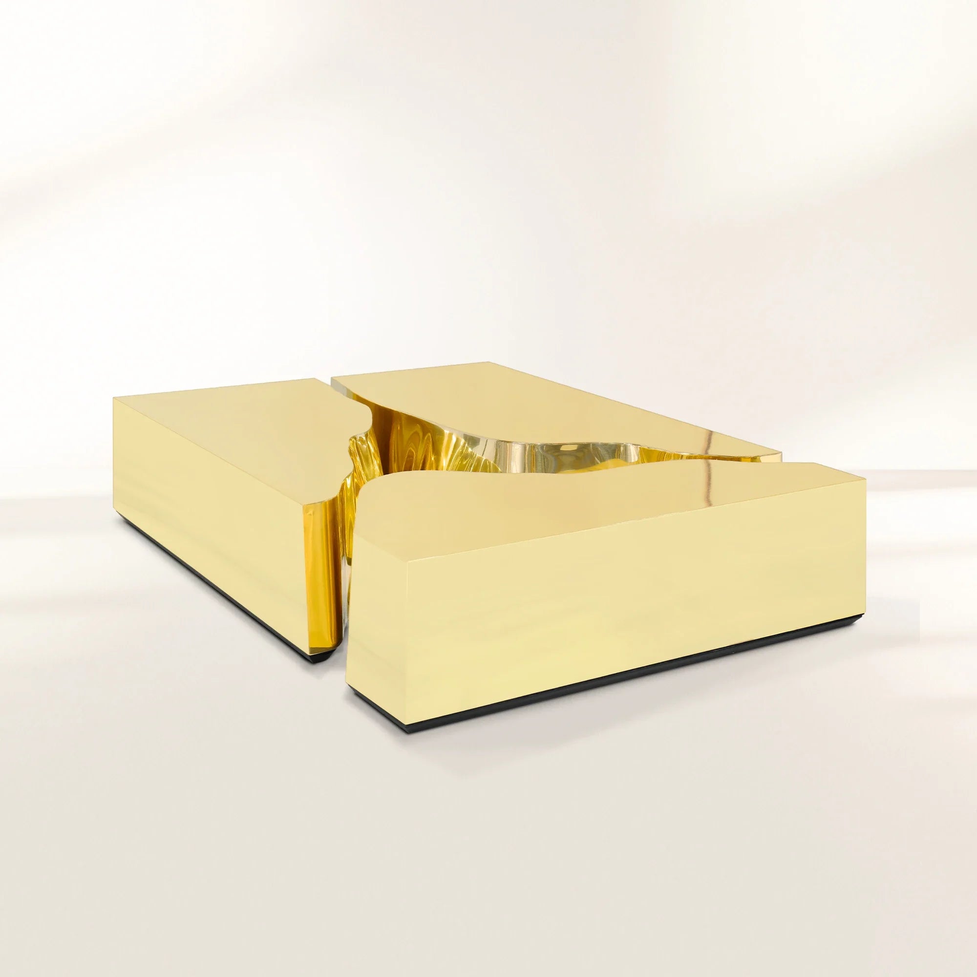 Brass Glass Sculptural Form Coffee Table Living Room