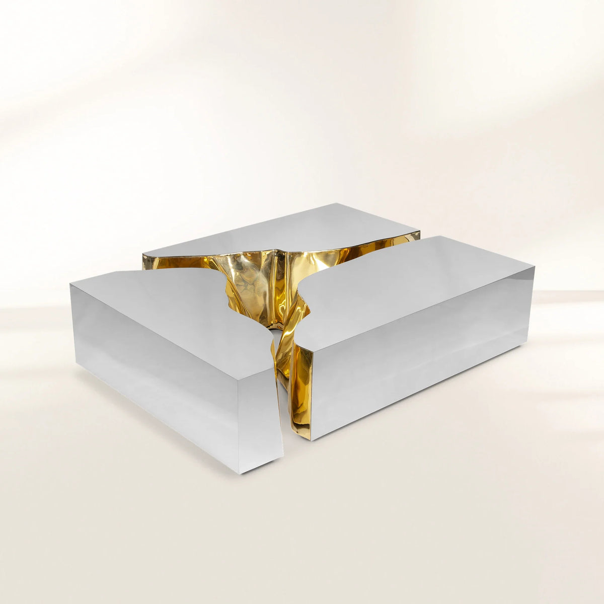 Brass Glass Sculptural Form Coffee Table Living Room