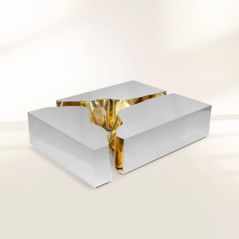 Brass Glass Sculptural Form Coffee Table Living Room