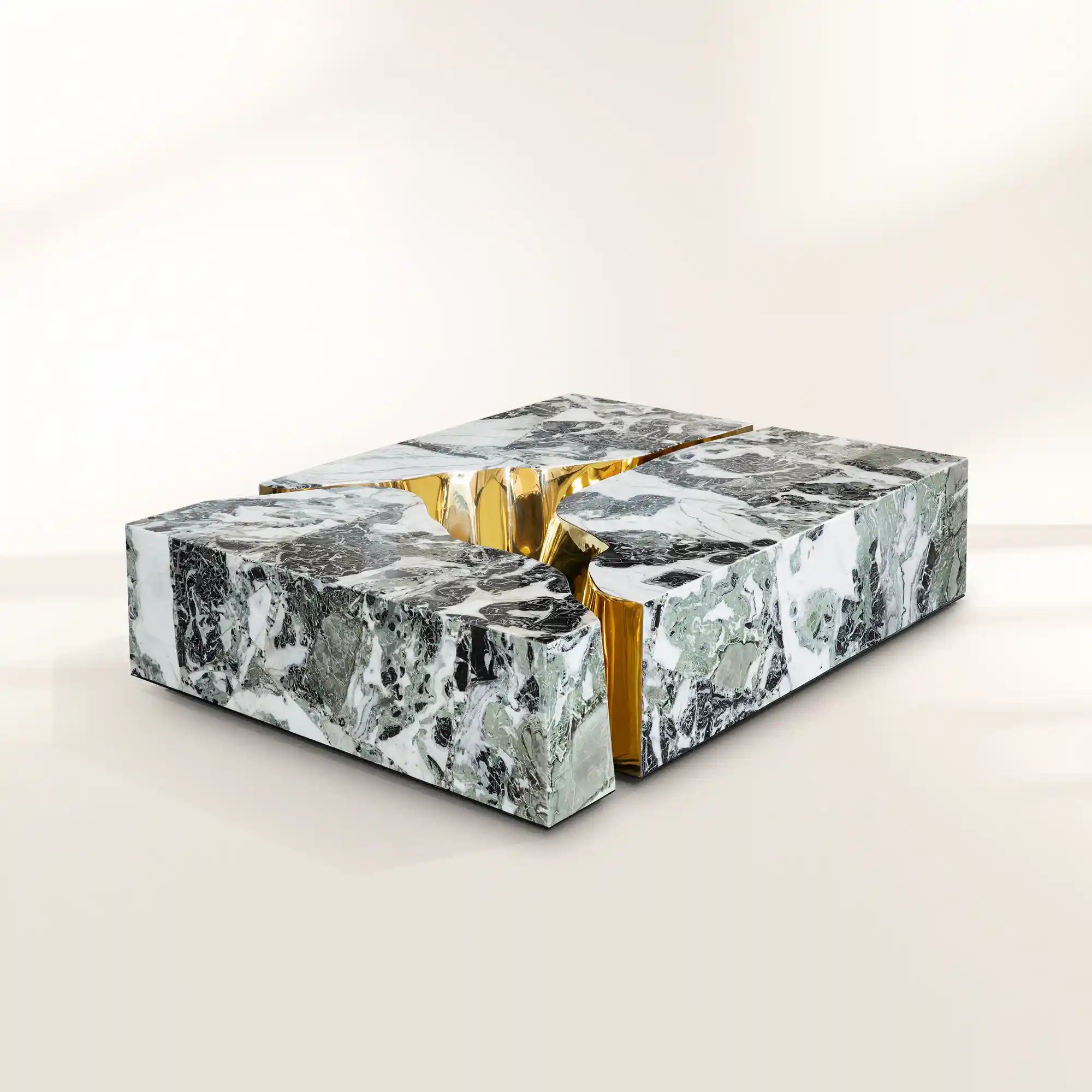 Brass Glass Sculptural Form Coffee Table Living Room