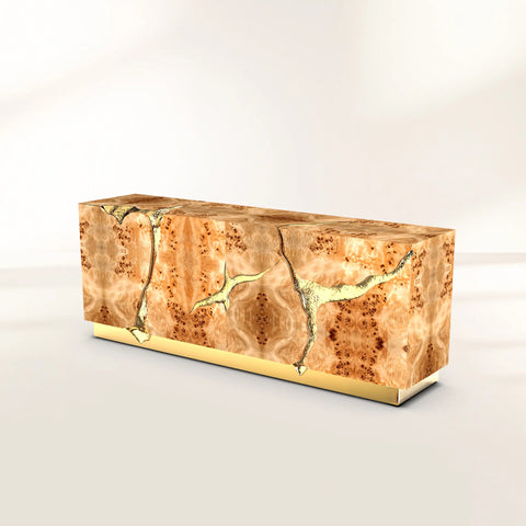 Black Gold Sideboard Cabinet with Sculptural Cracked Design