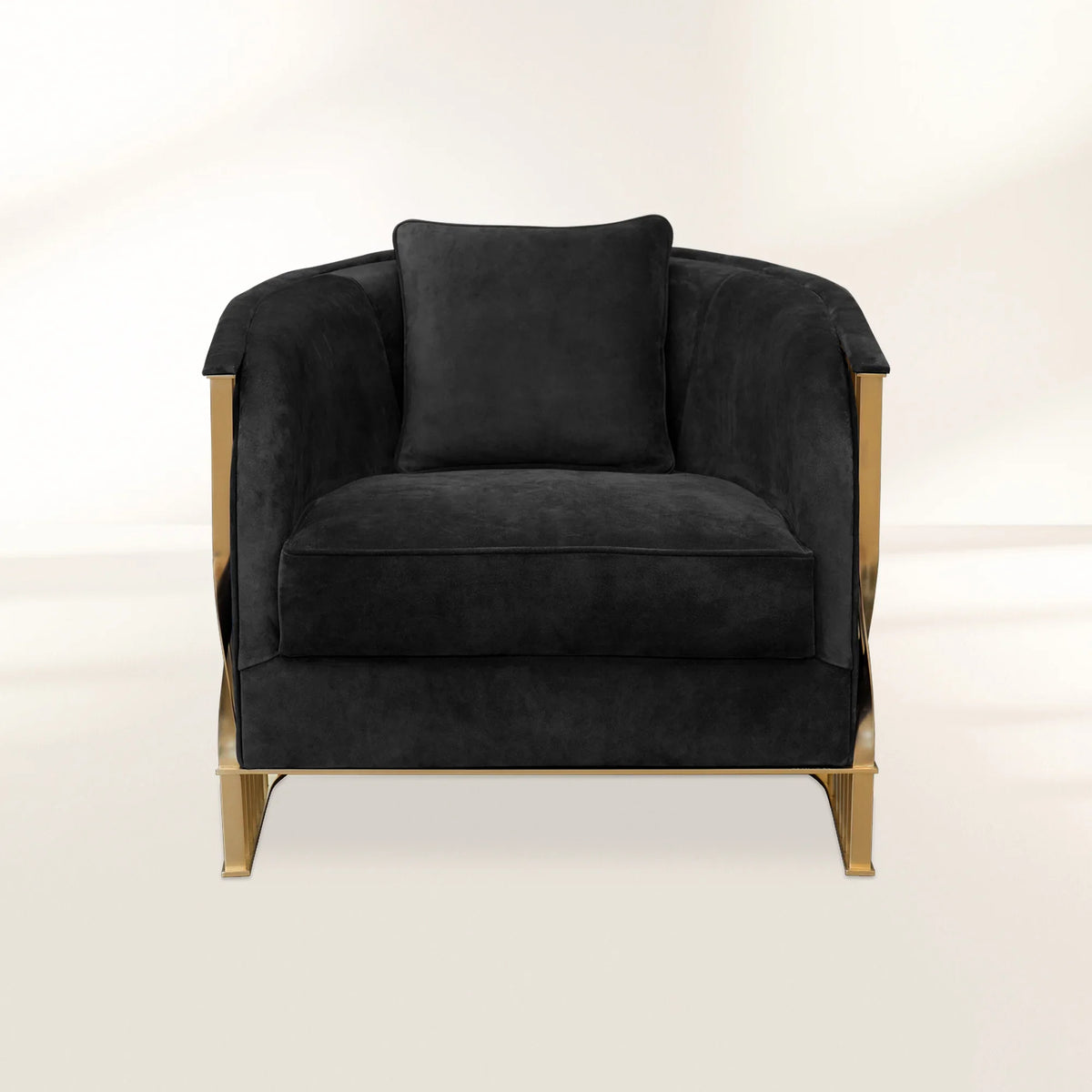 Brass Leather Gold Sculptural Form Armchair