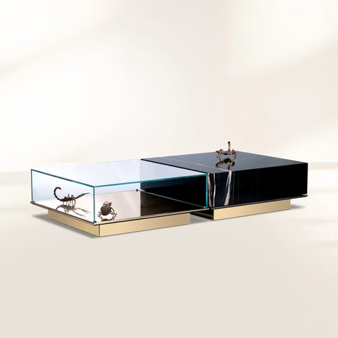Brass Glass Gold Sculptural Form Coffee Table Brass Accents