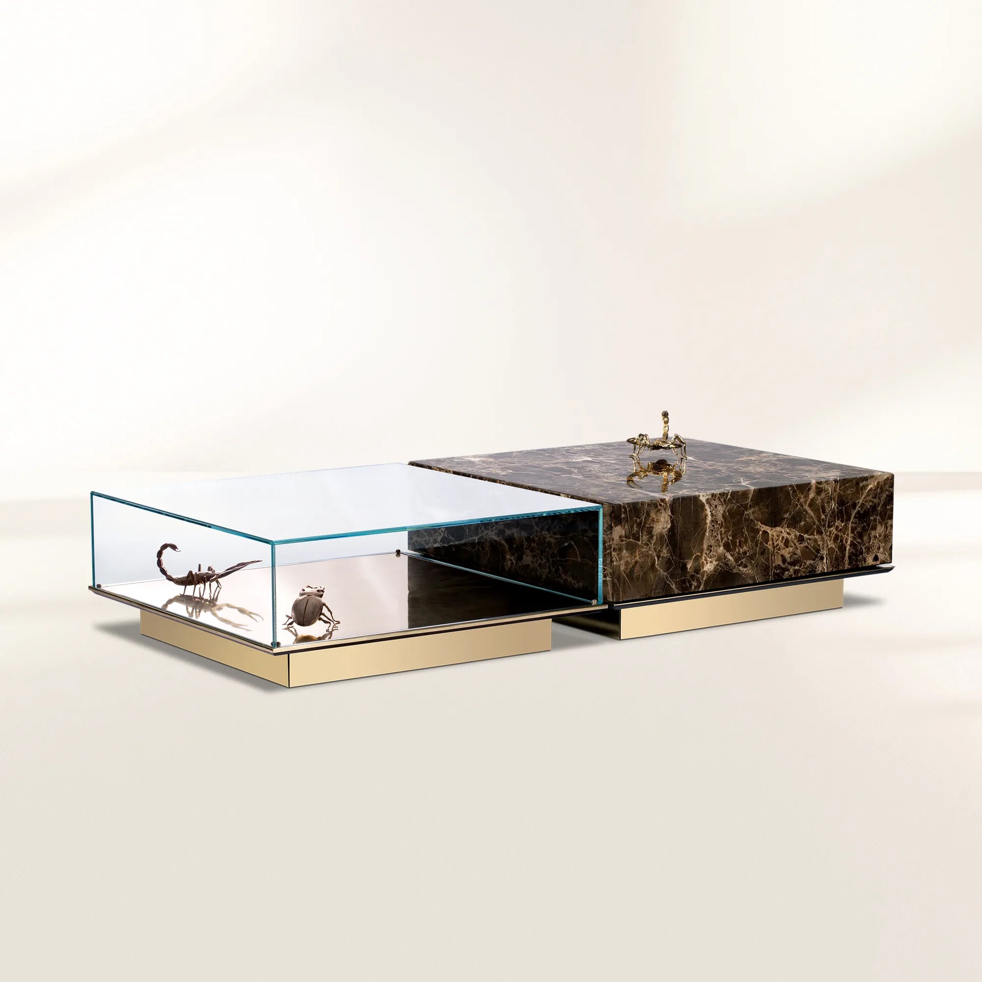 Brass Glass Gold Sculptural Form Coffee Table Brass Accents