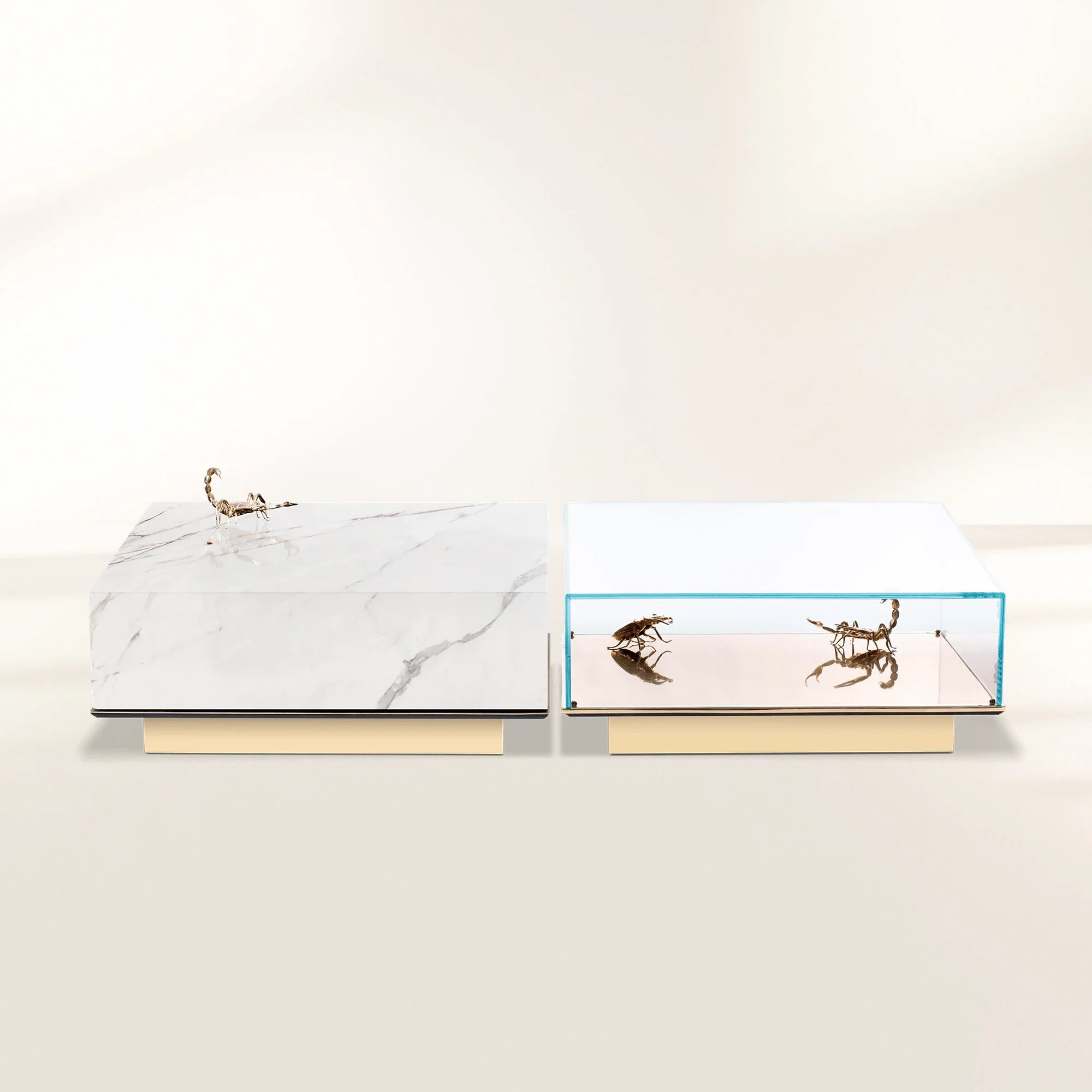 Brass Glass Gold Sculptural Form Coffee Table Brass Accents