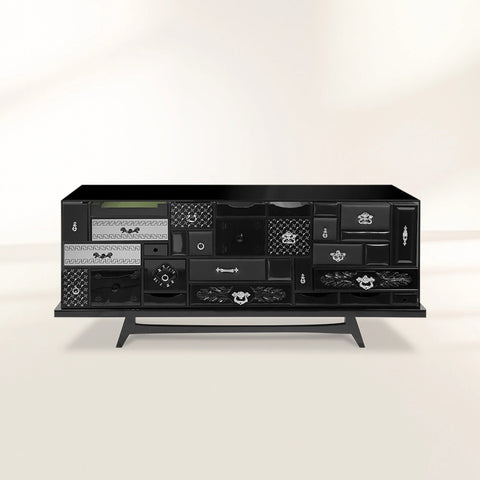 Black Hidden Storage Sculptural Form Sideboard