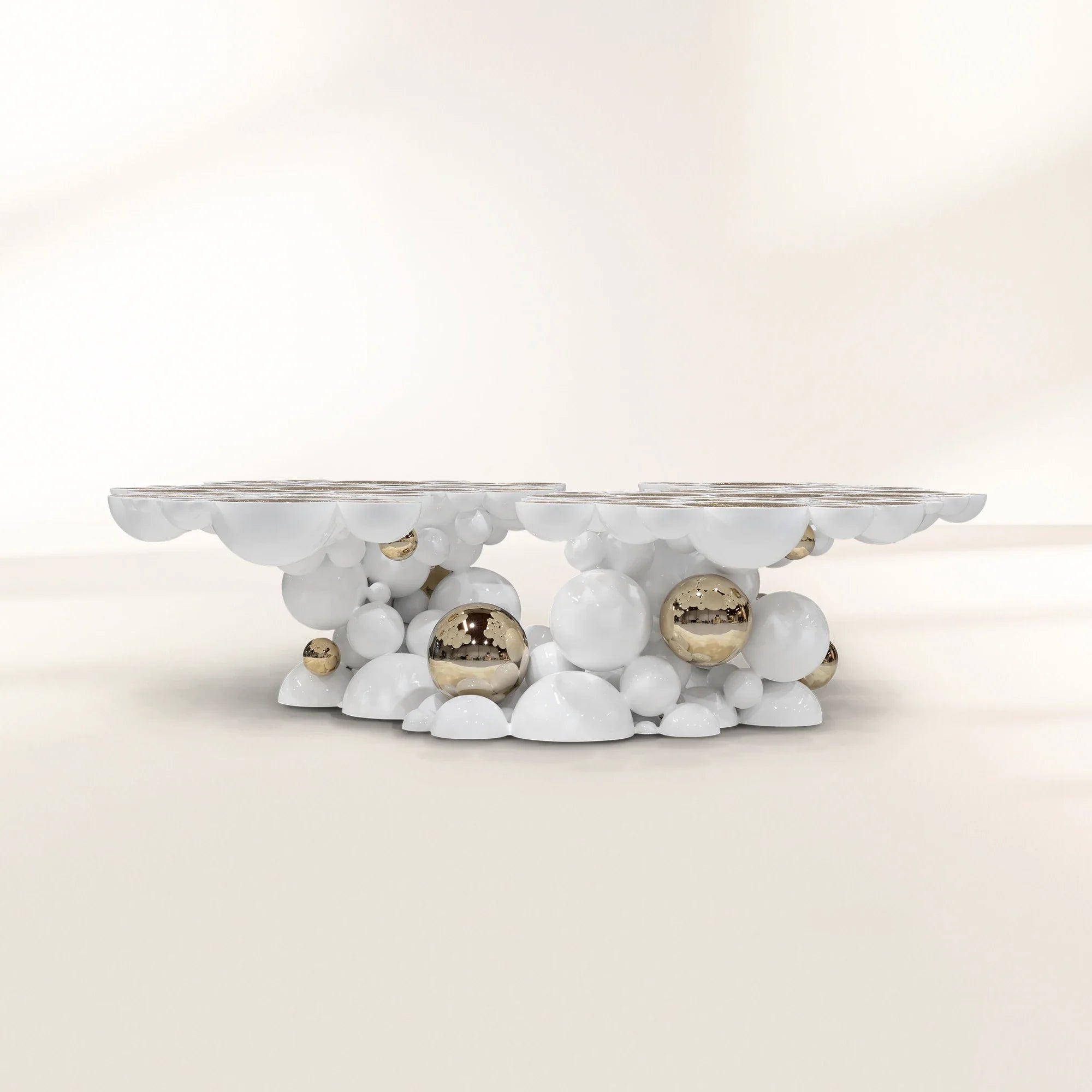 Brass Glass Black Sculptural Form Coffee Table