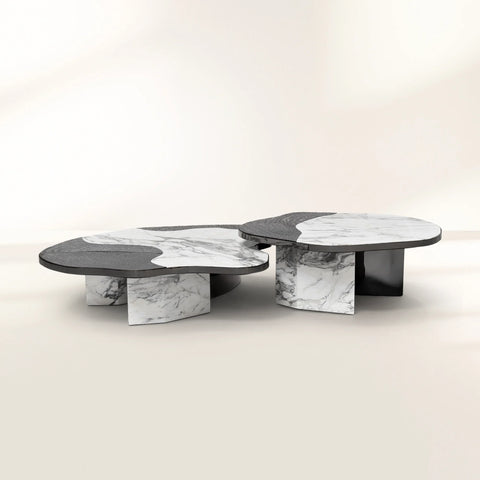Stone Marble Black Sculptural Form Coffee Table