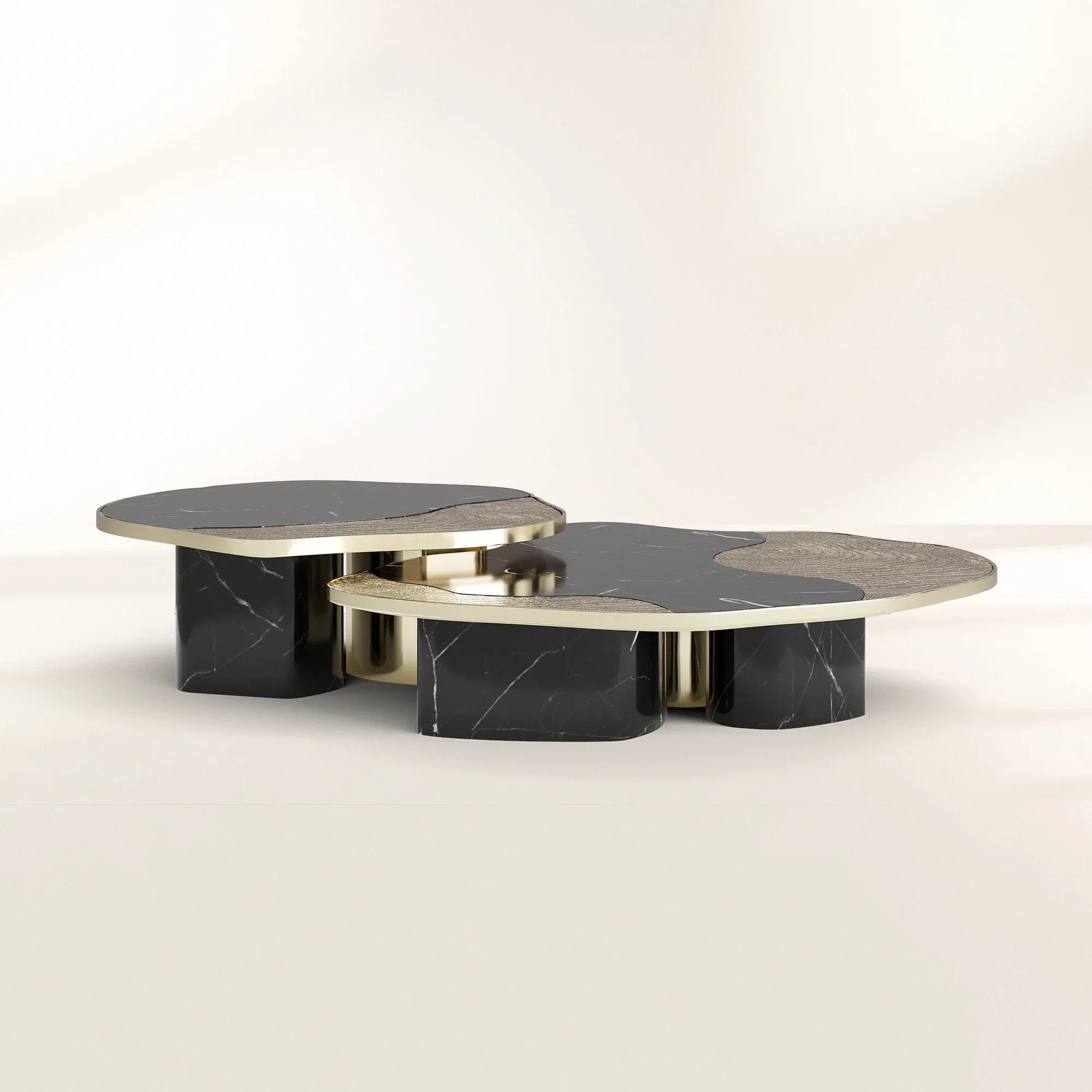 Stone Marble Black Sculptural Form Coffee Table