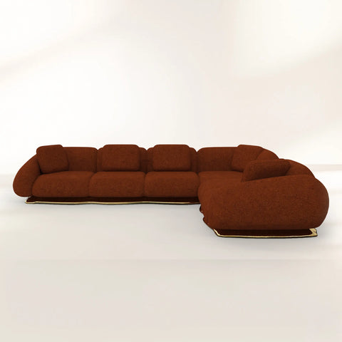 Brass Wood Sculptural Form Sofa