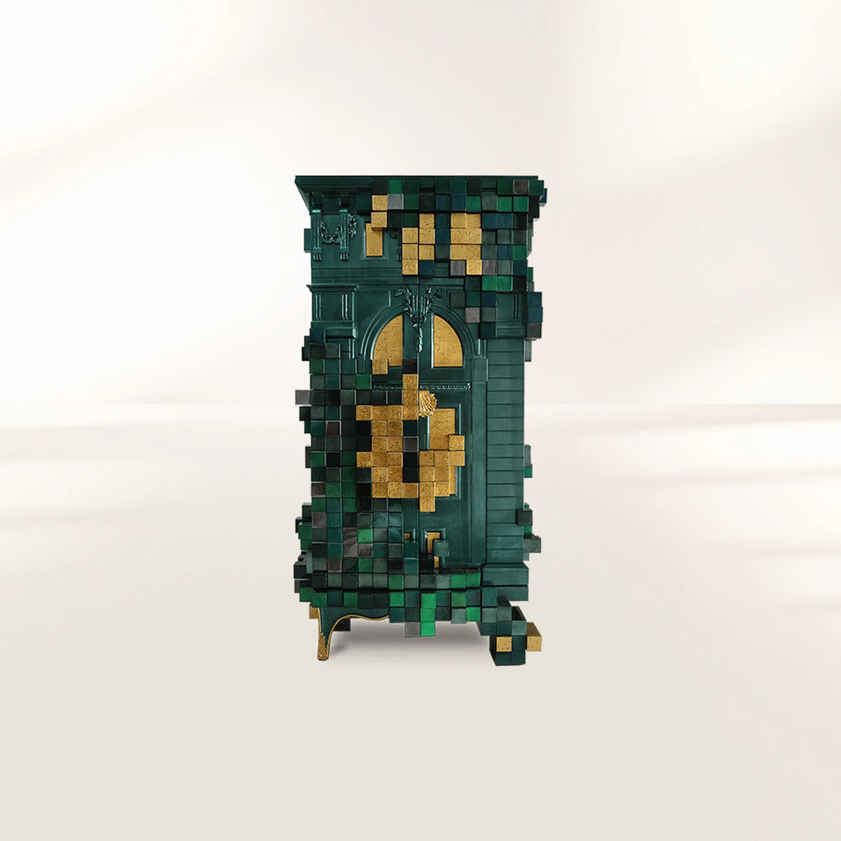 Glass Emerald Green Sculptural Form Display Cabinet