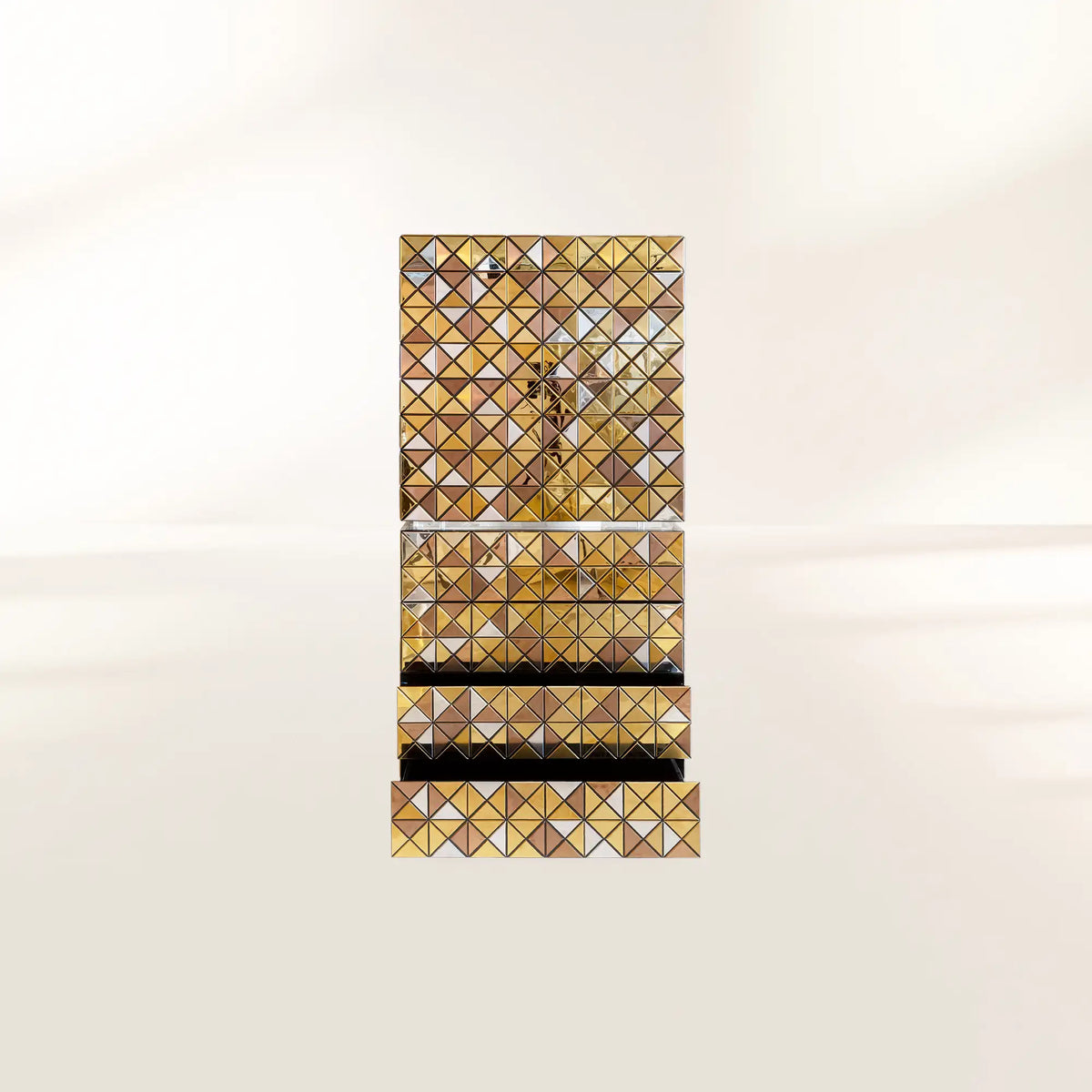 Walnut Brass Hidden Storage Display Cabinet