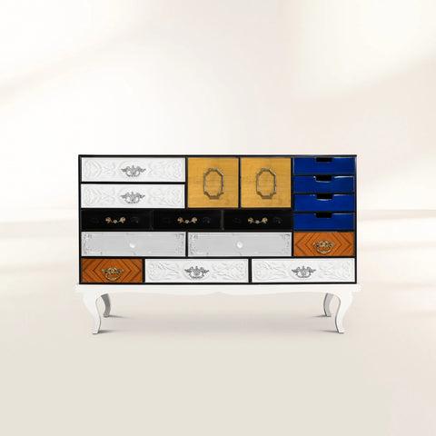 Patchwork Wood Sideboard Buffet Cabinet with Hidden Storage